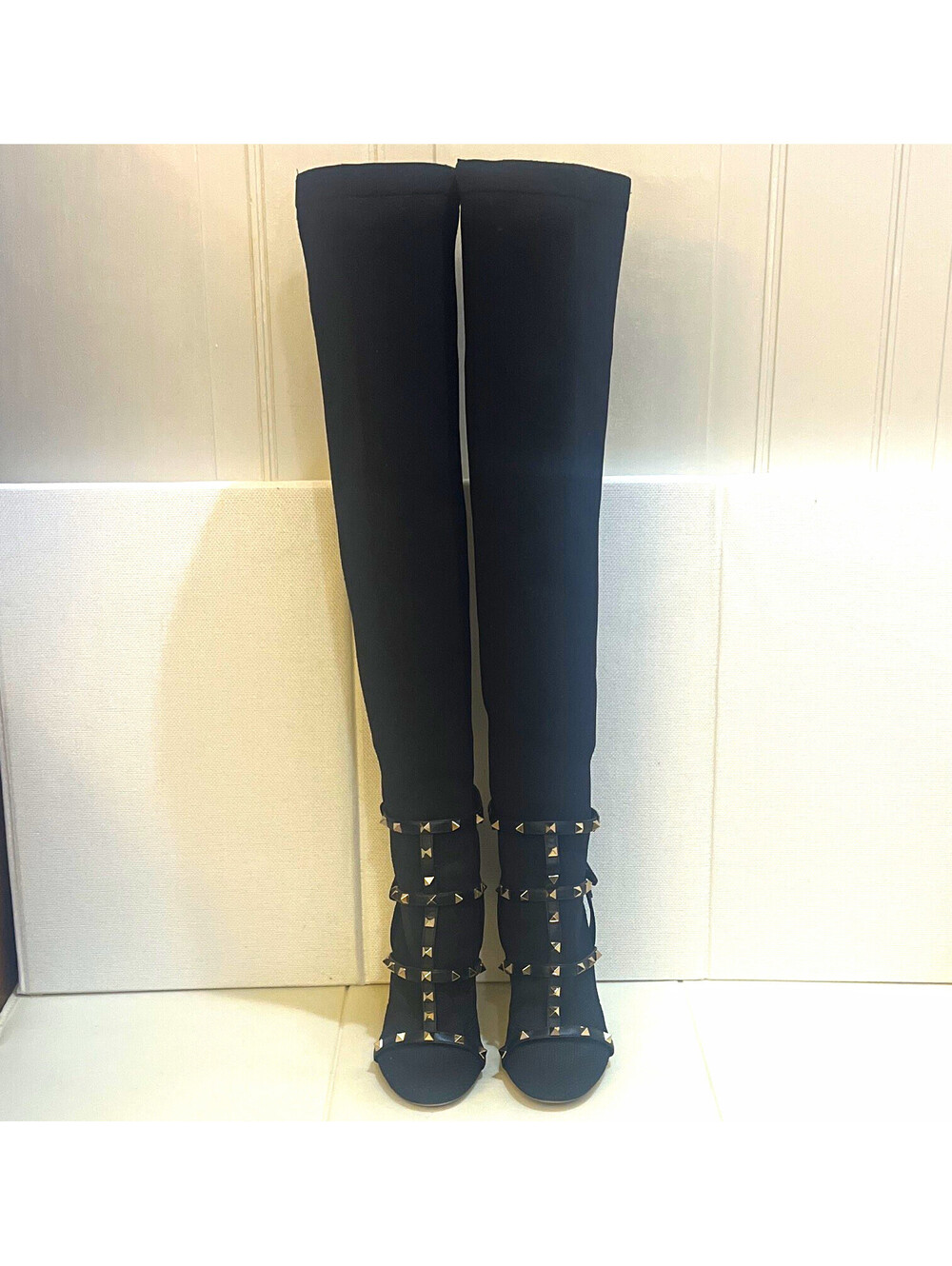 Valentino Rockstud Bodytech Over-the-KneeStretch Knit Thigh High Zip Boot 7.5 M